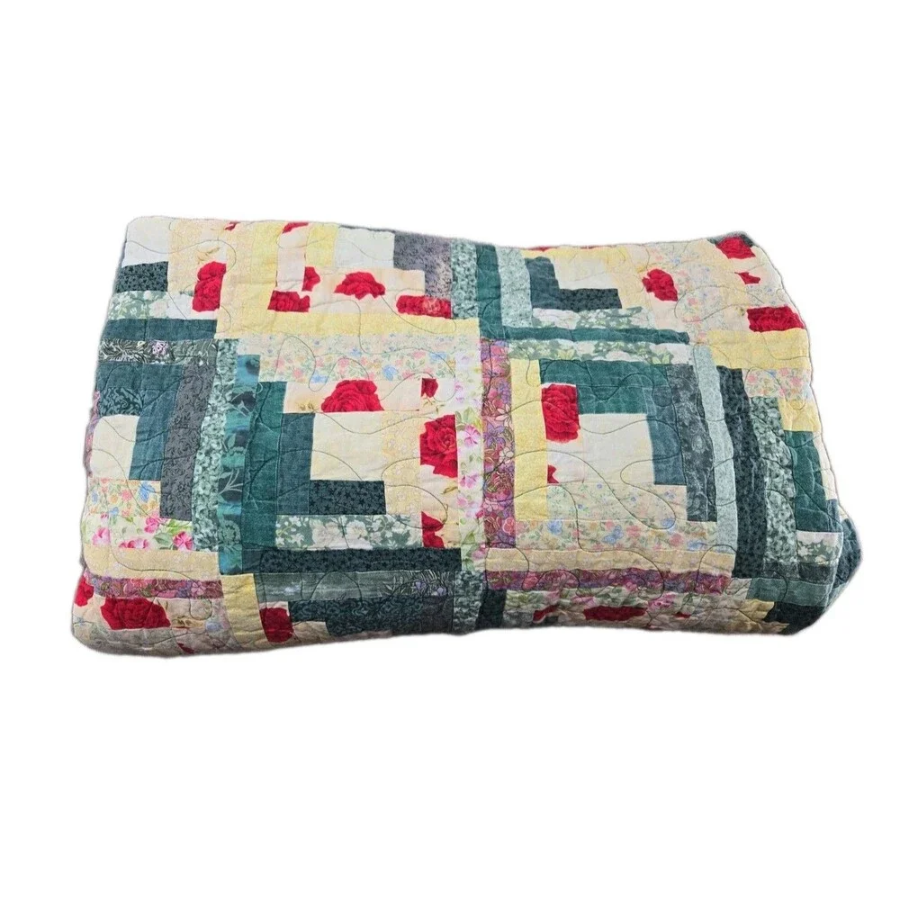 Vintage Hand Pieced Log Cabin Quilt Top 87